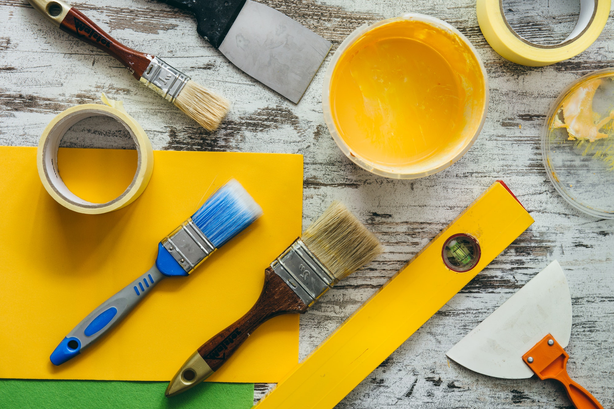 Paint, Interior improvement tools, view from above.